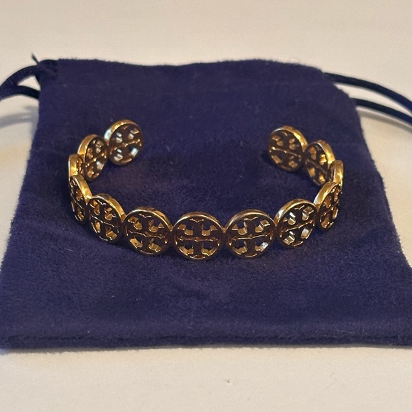 Tory Burch 18k Gold Plated Round Logo Cuff Bracelet - Picture 4 of 5